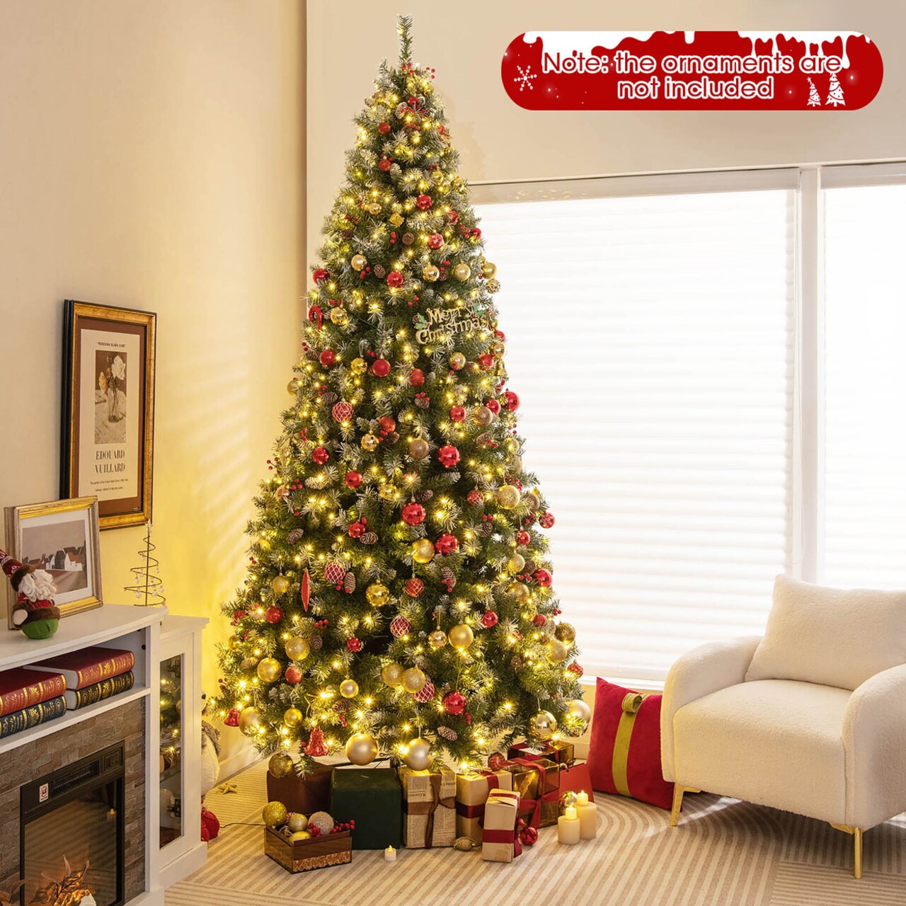 9 Ft Pre-Lit Christmas Tree Artificial Hinged Christmas Tree W/ 650 Warm-White Led Lights